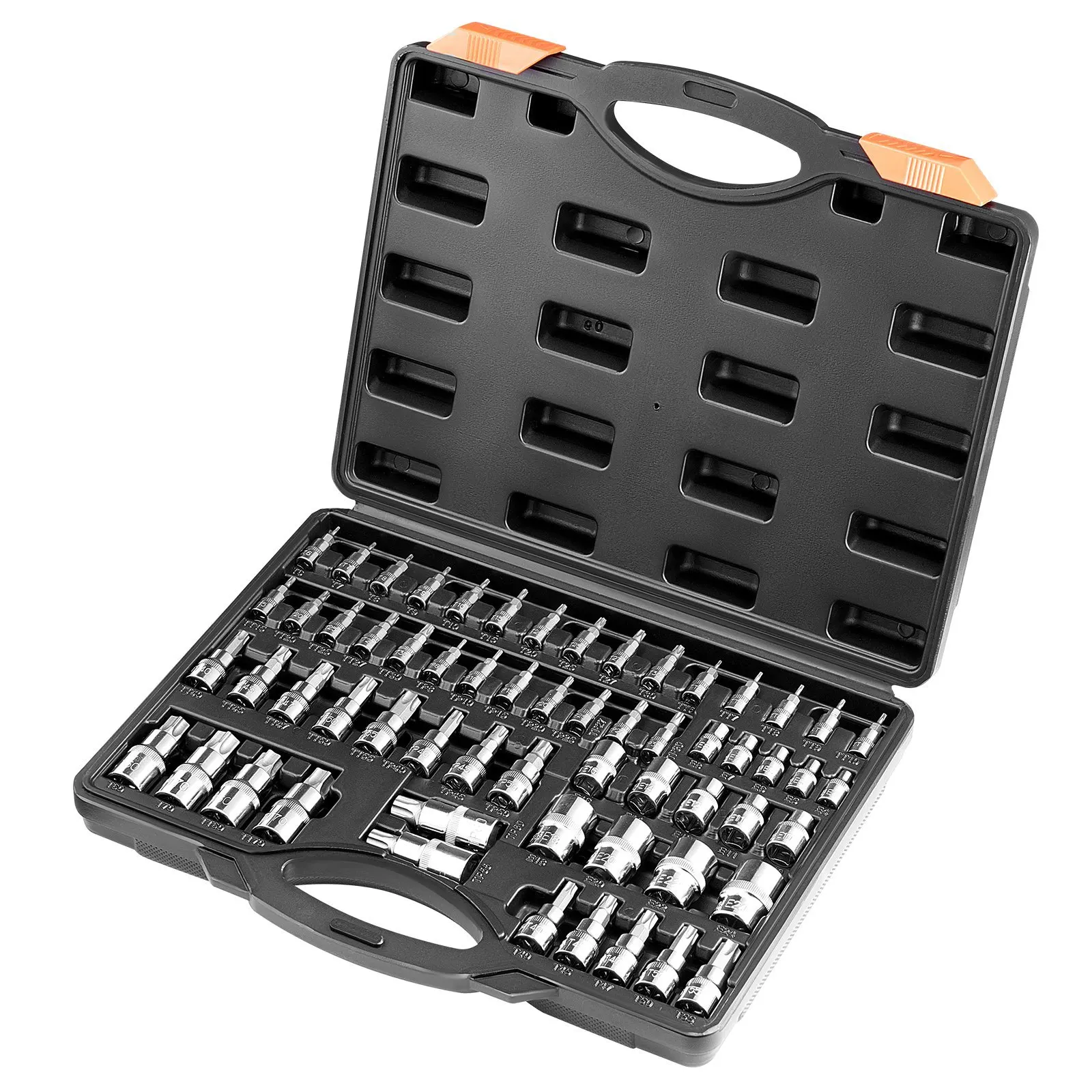 

Набор торцевых головок Torx и внешних торцевых головок Torx, 60 предметов, T6-T70, TT6-TT70, TP8-TP60, E4-E24, из легированной стали S2 и стали Cr-V, 1/4 дюйма