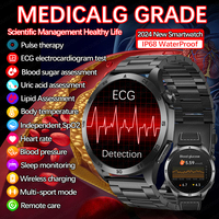 2024 New ECG+PPG Temperature Pulse Physiotherapy Smartwatch Men 466*466 HD Health Management BT Call Sports Waterproof Watches