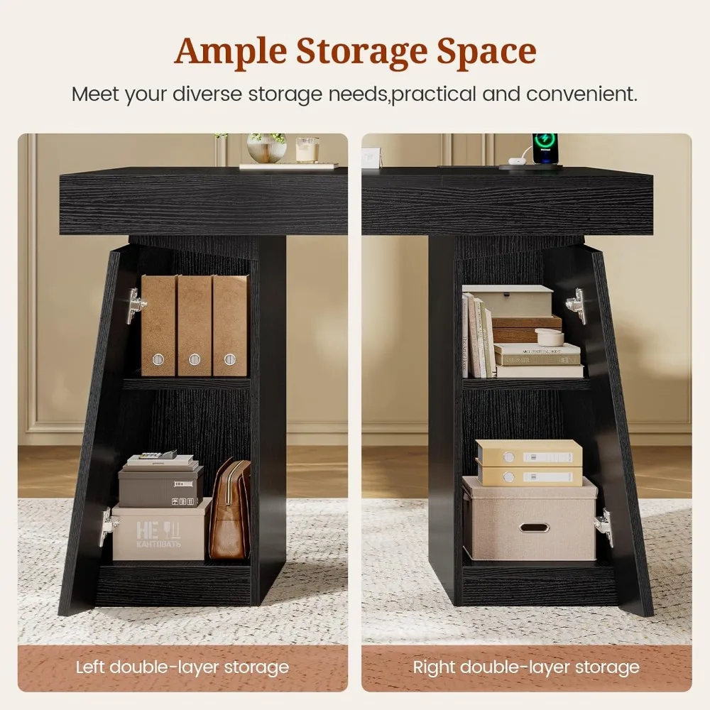 مكتب تنفيذي ممتاز 55.9 بوصة مع منافذ طاقة، مكتب منزلي حديث مع خزانة تخزين، مكتب كمبيوتر خشبي للأعمال #4