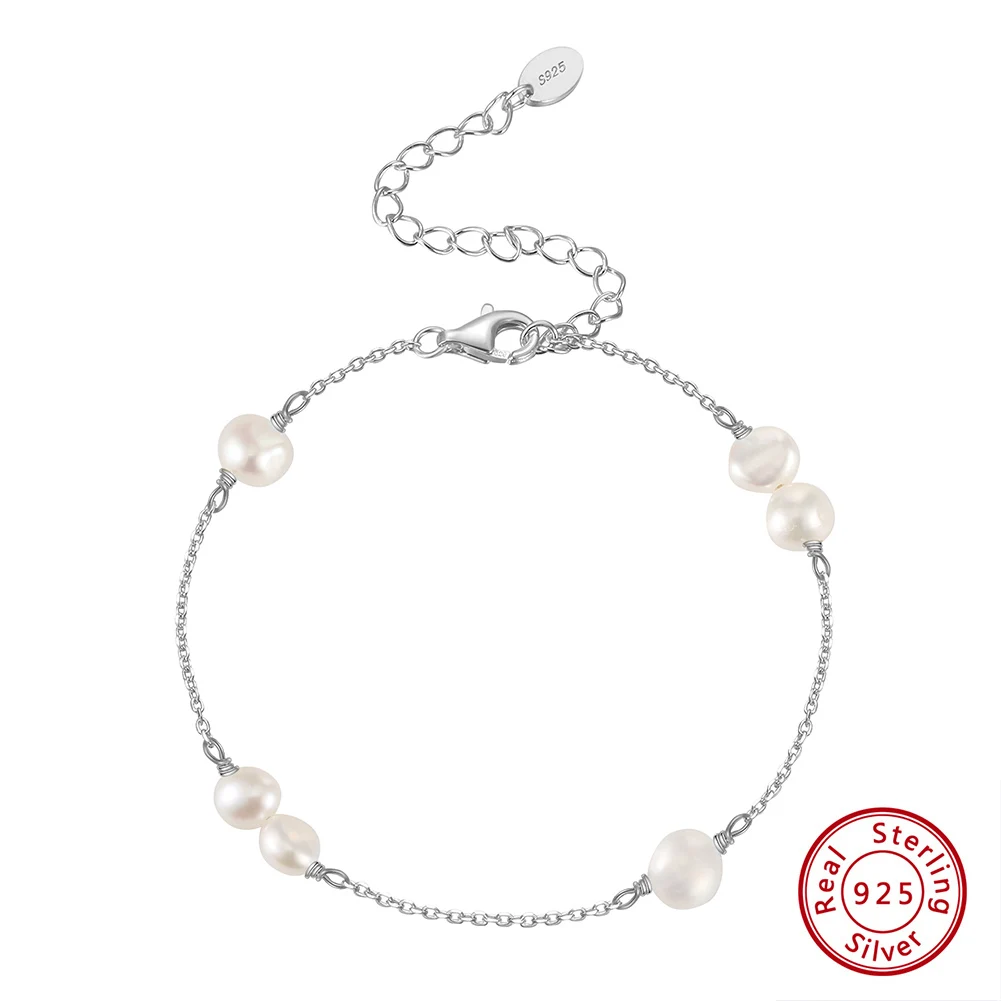 

KISS MANDY Dainty Freshwater Pearl Bracelet 925 Sterling Silver Personalized Party Jewelry Girl Birthday Anniversary Gifts GPB27