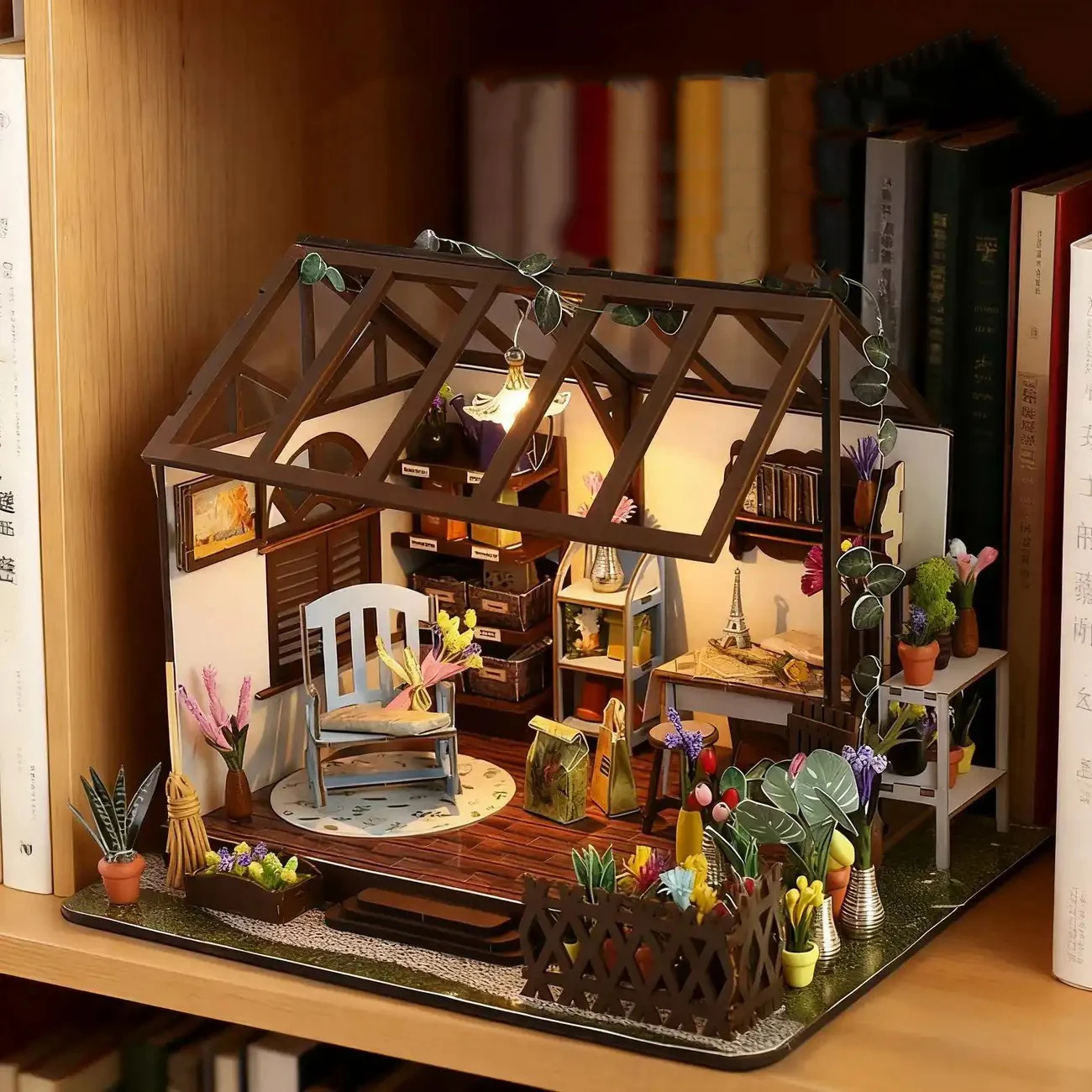 DIY Mini Casa Houten Miniatuur Model Kit Vrije tijd 3D Puzzel Poppenhuizen Met Meubels Poppenhuis voor Vrienden Verjaardagscadeaus