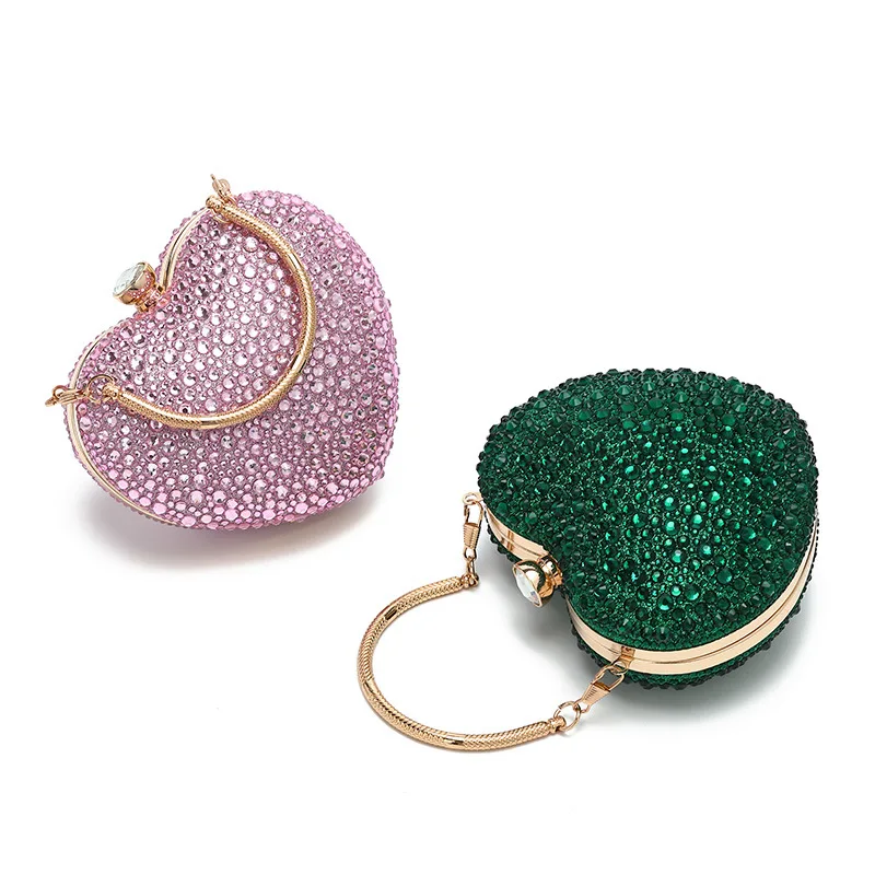 Bolso de mano de cristal con incrustaciones de diamantes de lujo en forma de corazón, bolso de hombro de fiesta de boda de noche con piedras, Mini bolsos de diamantes de imitación