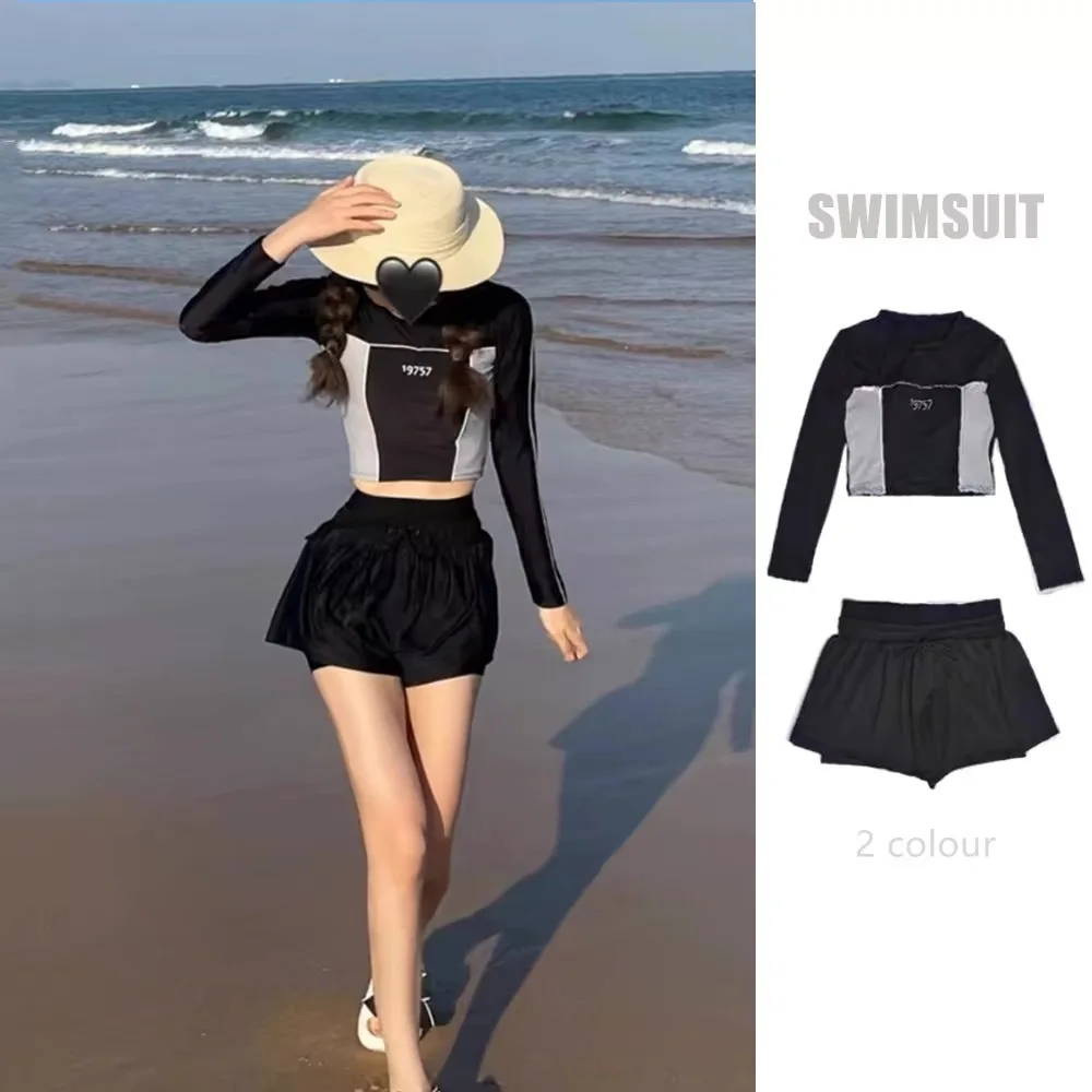 Swimsuit Women Conservative Sexy 2025 New Style Tummy Control Slimming Two-Piece Set Hot Spring Student Sports Swimwear