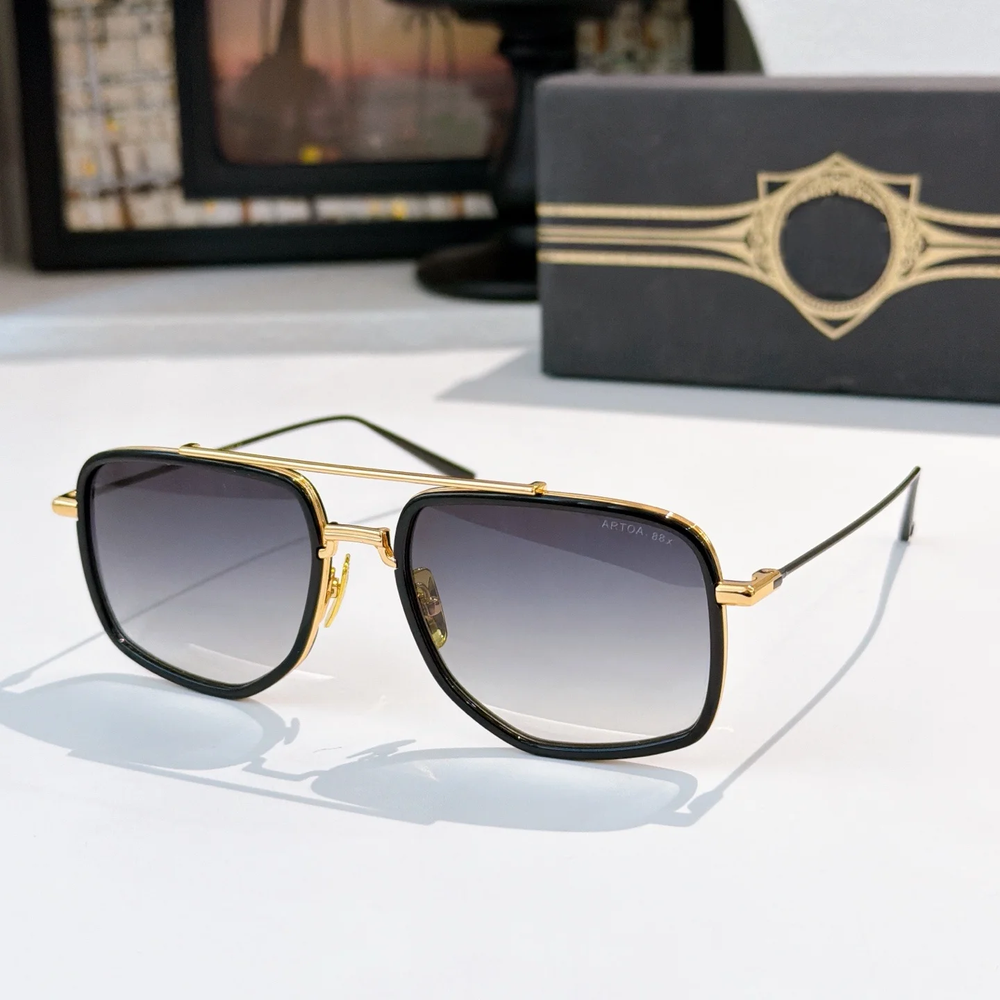 Top quality ADITA Artoa 88X DTS471 Rectangular Pilot Men's Sunglasses With Box