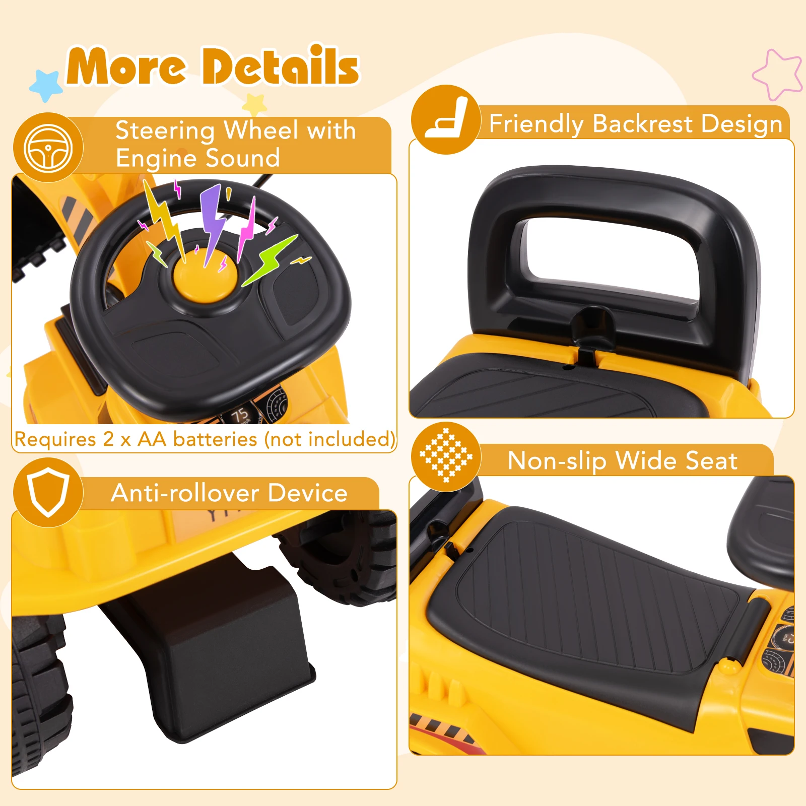 Les enfants montent sur l'excavatrice avec le son de moteur de bloc anti-basculement de pelle réglable