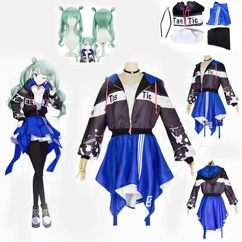 

Sekai Colorful Stage Feat Vivid Bad Squad Miku Outfits Project Diva Косплей Женская спортивная одежда Юбка Парик для Хэллоуина d