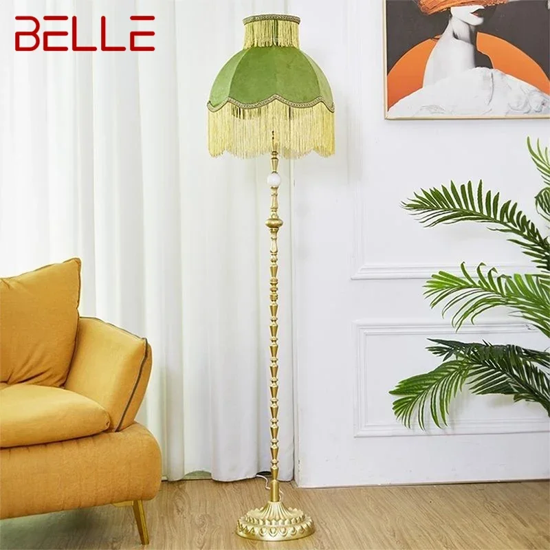 BELLE French Tassel Retro Floor Lamp Luxury GreenLiving Room Sofa Bedroom Study European American Vertical Bedside Floor ures