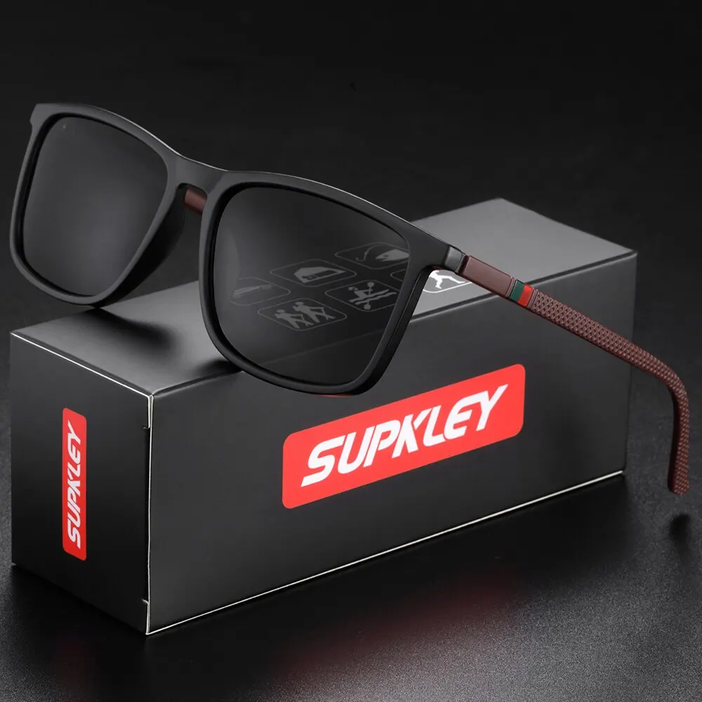 SUPKLEY Sport Lunettes De Soleil pour Hommes Polarisées Confortable Porter Carré Lunettes de Soleil Mâle Poids Léger Lunettes Accessoire avec Origina