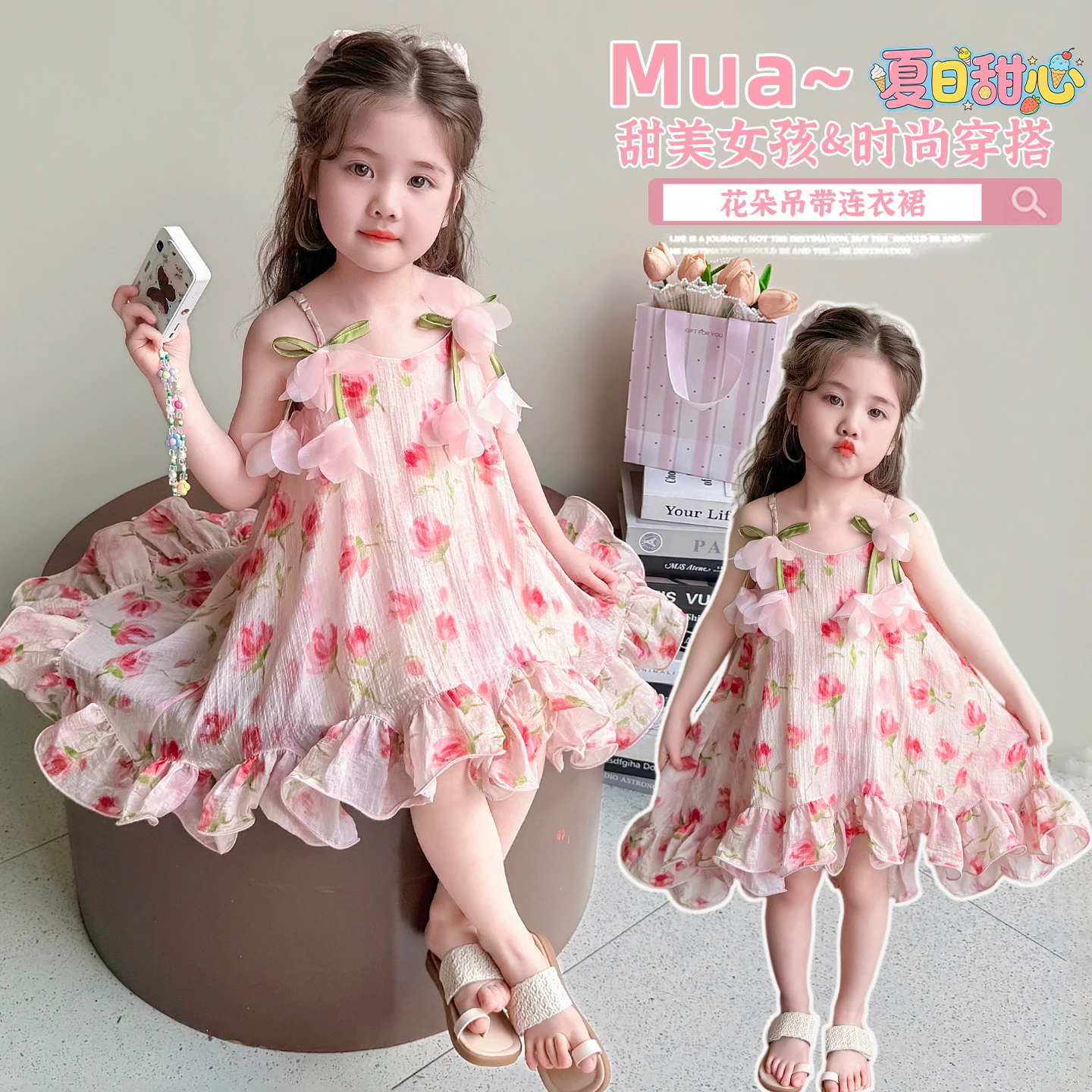 

Princess Baby Girls Floral One-Piece Dress Summer Daily Wear Toddler Sweat Heart Colorful Clothing Size 2-9 Years New Items