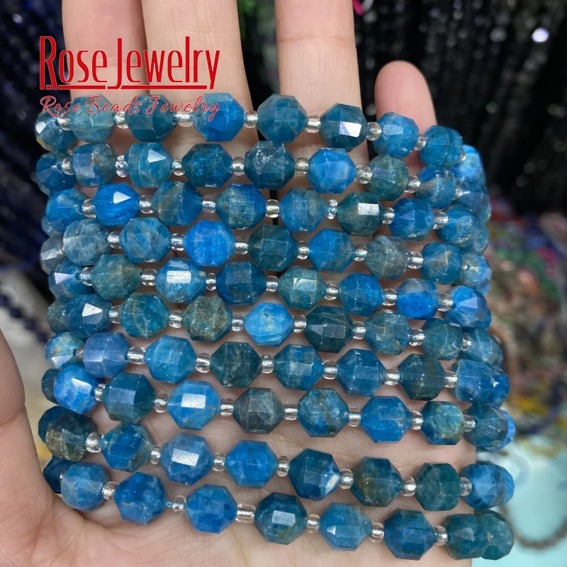 Natural Blue Apatite Faceted Stone Beads For DIY Jewelry Making Round Loose Spacer Beads Fit Diy Bracelet Charms Accessories 8mm