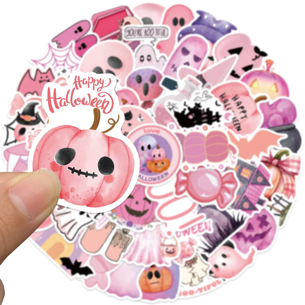 50PCS Pink BOO Ghost Halloween Cute Stickers for Students Gift Diary Car Scrapbooking Notebooks DIY Laptop Phone Bottle Decals