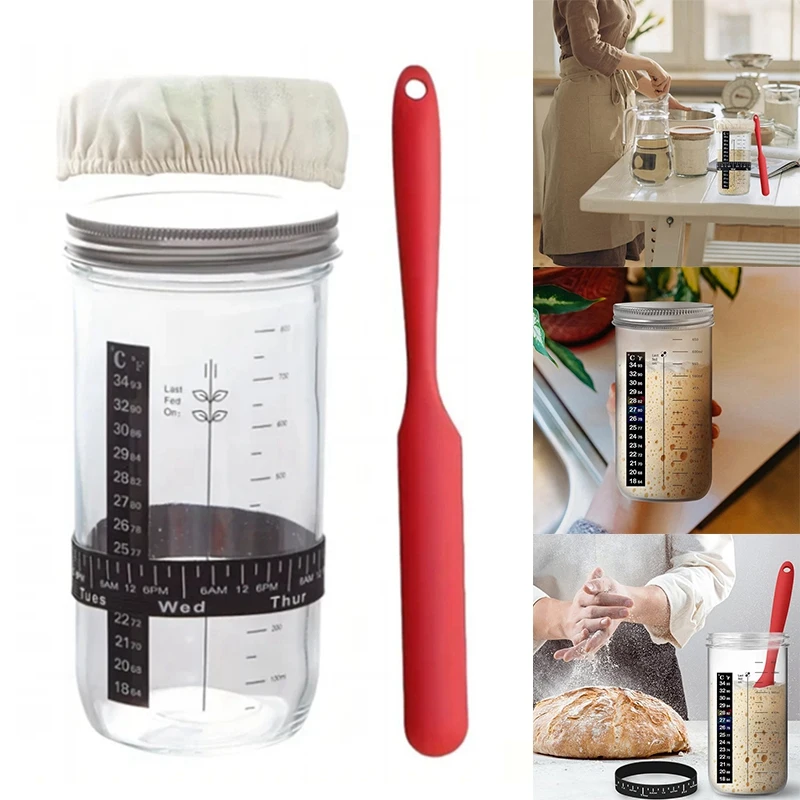 Bread Fermentation Glass Jar, Have Breathable Cloth Cover, Reusable Sour Dough Jar, As Shown Bread Baking,Small