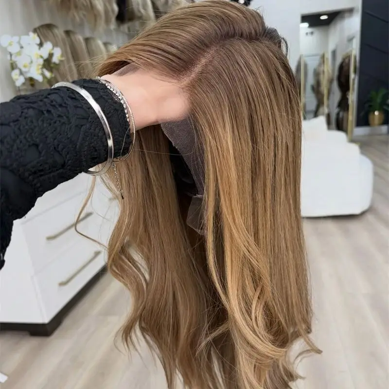 

26-дюймовый синтетический парик с HD-кружевной основой, омбре, карамельно-коричневый с блондом, роскошный женский парик с балаяжем, подходит для женщин