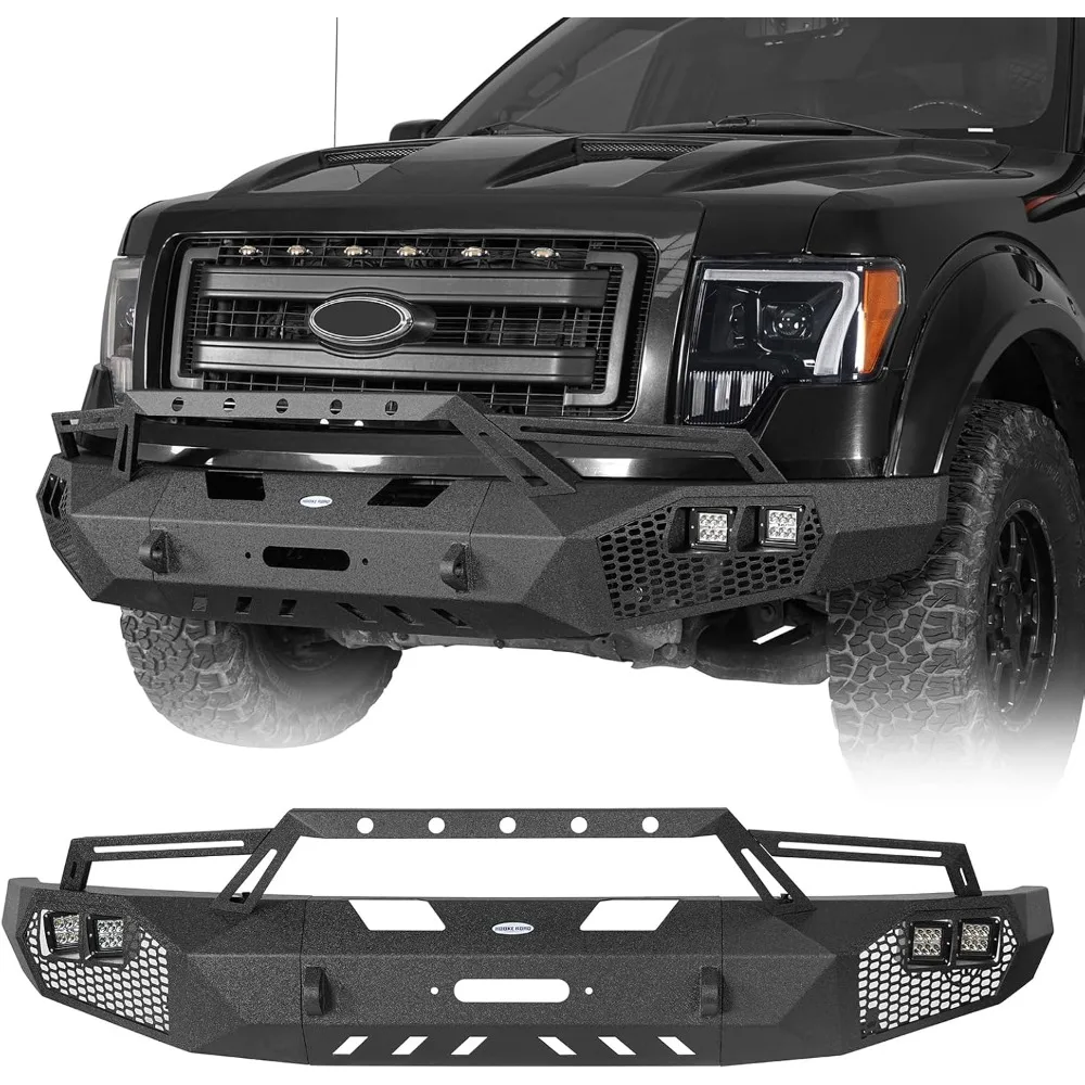المصد الأمامي Earthshaker F150 مع شريط الثور ولوحة الونش لسيارة Ford F-150 2009 2010 2011 2012 2013 2014 (استبعاد رابتور)، عرض كامل