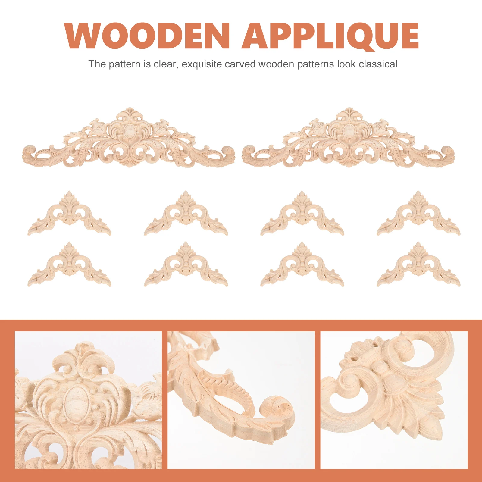 

10pcs Wooden Decal Cabinet Diy Material Wood Carved Appliques Furniture Decor Bed Door Embellishments Unpainted Frame Vintage