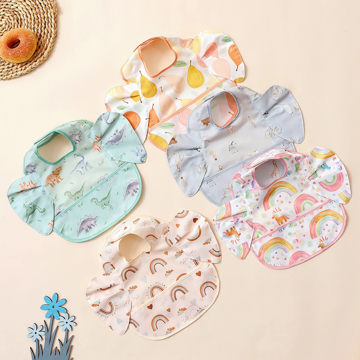 1 шт., милый детский нагрудник с ушками слона, водонепроницаемый нагрудник без рукавов для кормления младенцев, 100% полиэстер, нагрудники с карманами для еды ребенка