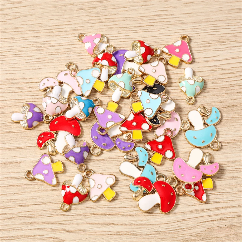 10pcs Cute Mix Enamel Food Mushroom Charms Pendants for Making Drop Earrings Necklaces Bracelets DIY Crafts Jewelry Accessories