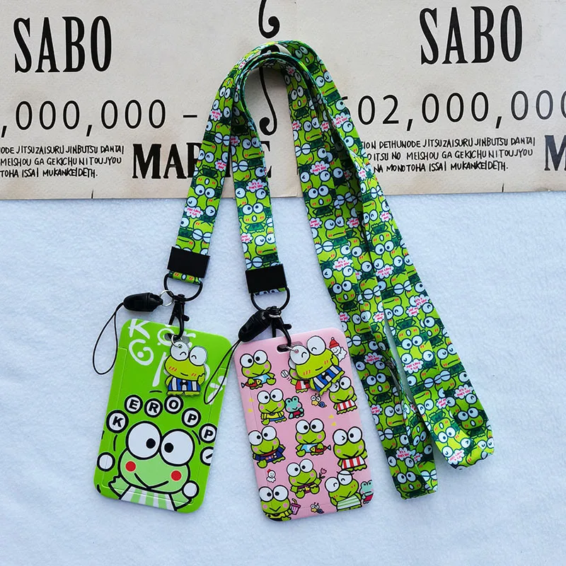 Kawaii Sanrio Keychain Card Sleeve Kero Kero Keroppi Cute Anime Bus Pass Protection Shell Pendant Accessories Toys For Girls