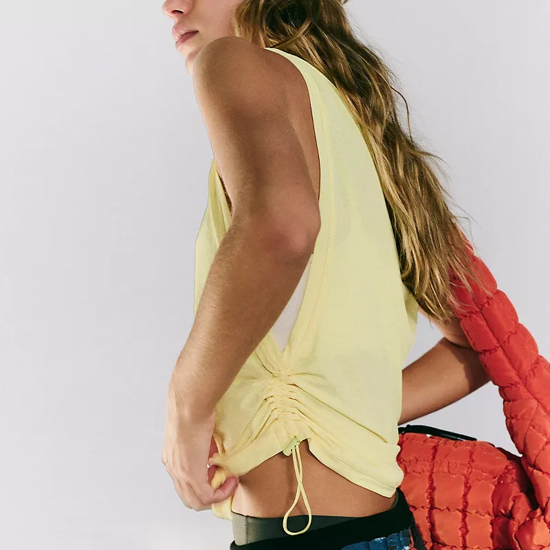 

Jenny&dave Drawstring Sports Top Women's Loose Casual Quick Drying Sleeveless Yoga Vest Thin Fitness Suit