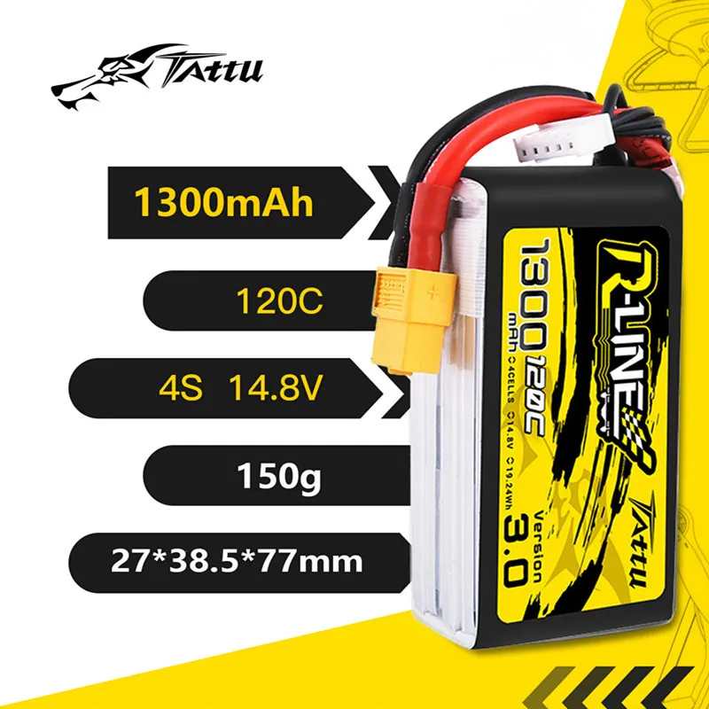 TATTU R-LINE 3.0 14.8V 120C Lipo Battery 1300mAh For RC FPV Airplane Quadcopter Helicopter Drone Parts 4S Rechargeable BATTERY