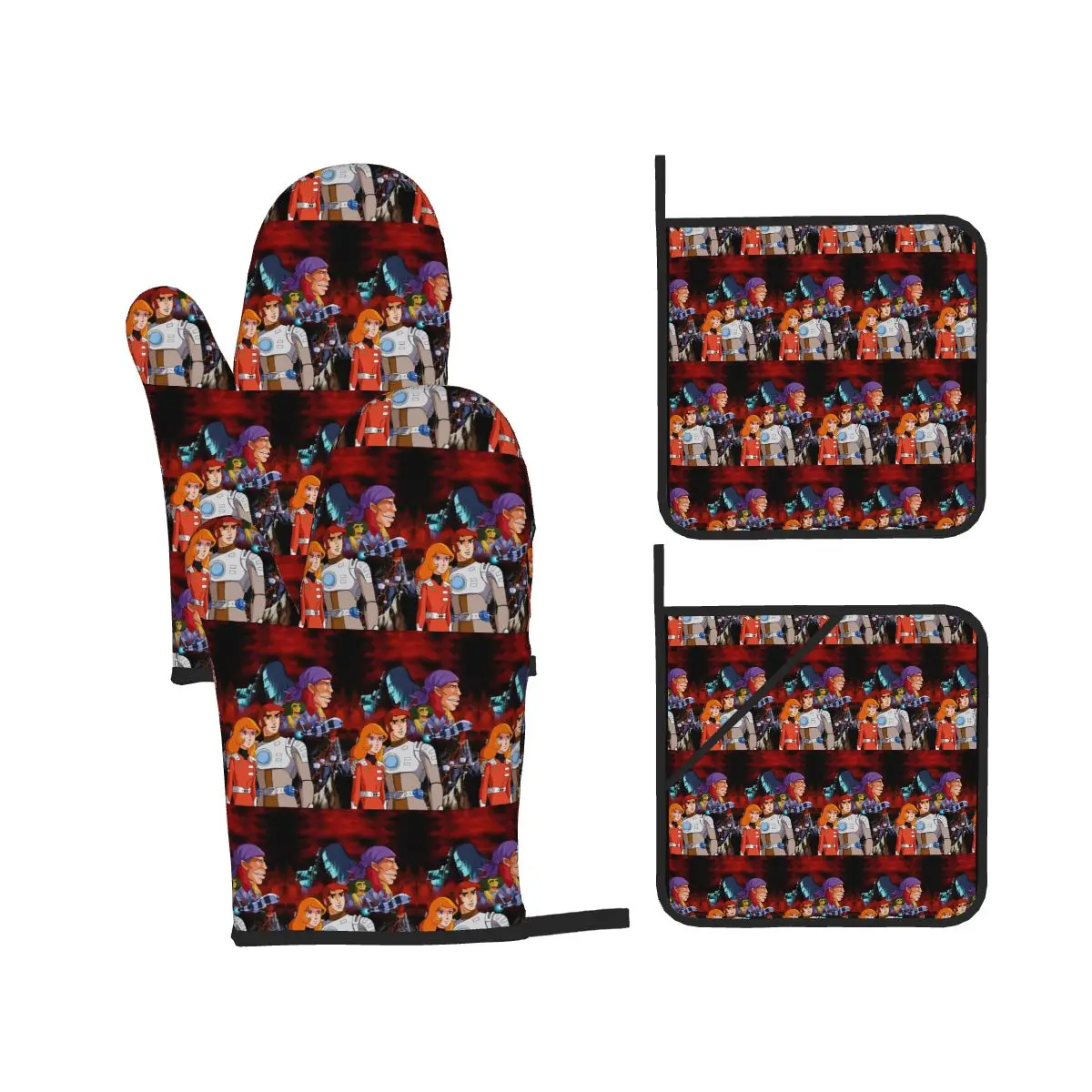 Comet Crew Accessories Captain Future Oven Mitts and Pot Holder Sets of 4 for Baking Cooking BBQ Resistant Non-Slip Gloves