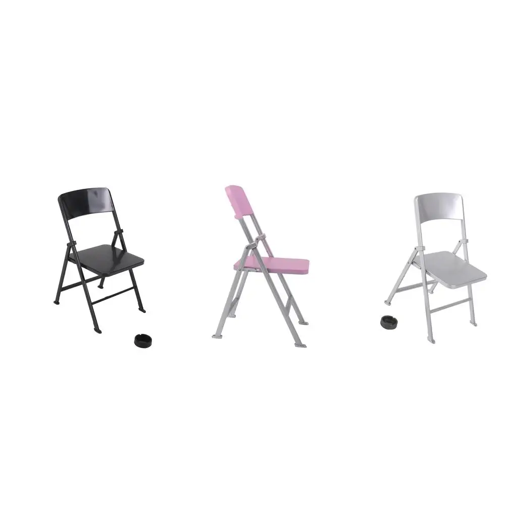 Magideal cadeira dobrável em miniatura, escala 1/6, com cinzeiro, para bonecas, casa de bonecas, sala de estar, quintal, decoração de móveis de praia