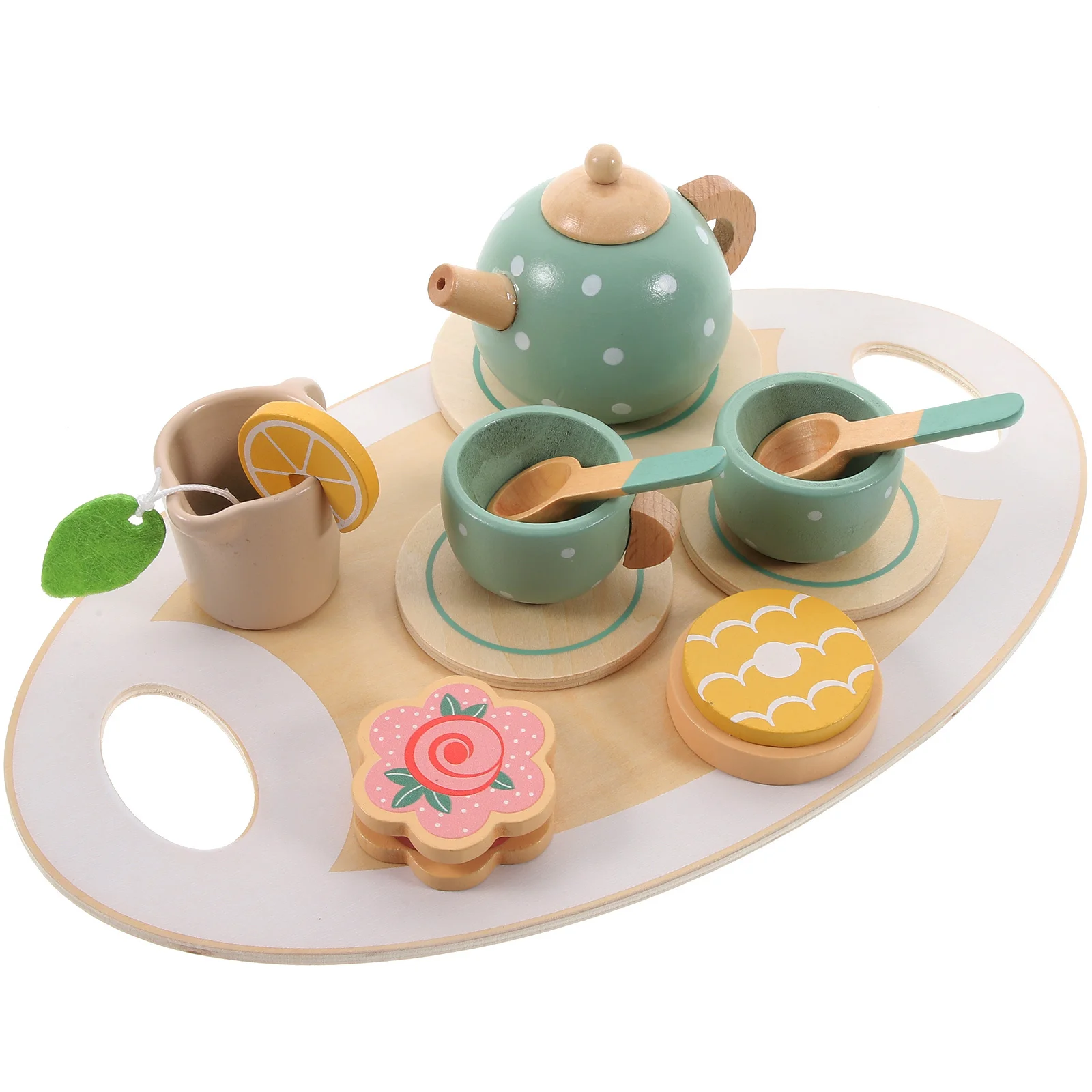 1 مجموعة طقم شاي خشبي ملون التظاهر اللعب طقم شاي بعد الظهر للأطفال الصغار الفتيات الاطفال فتاة خيالية طفل اللعب