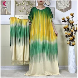 2024New Summer Fashion Short Sleeve Lady Party Dress Islam Woman Maxi Caftan Cotton Loose Dashiki African Abaya With Big Scarf