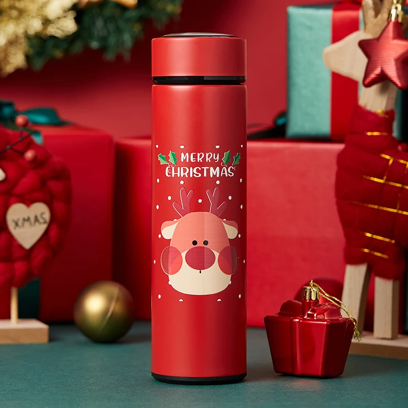 

500ml Christmas 304 Stainless Steel Thermos Cup Cute Children Water Bottle With Lid Portable Couple Drink Bottle Gift Red White