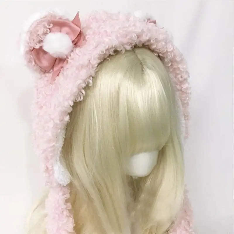 Vrouwen Winter Pluche Hoed met Leuke Cartoon Dierlijke Oren Warme Caps voor Meisjes Pompoms Decoraties Hoed voor Tieners F3MD