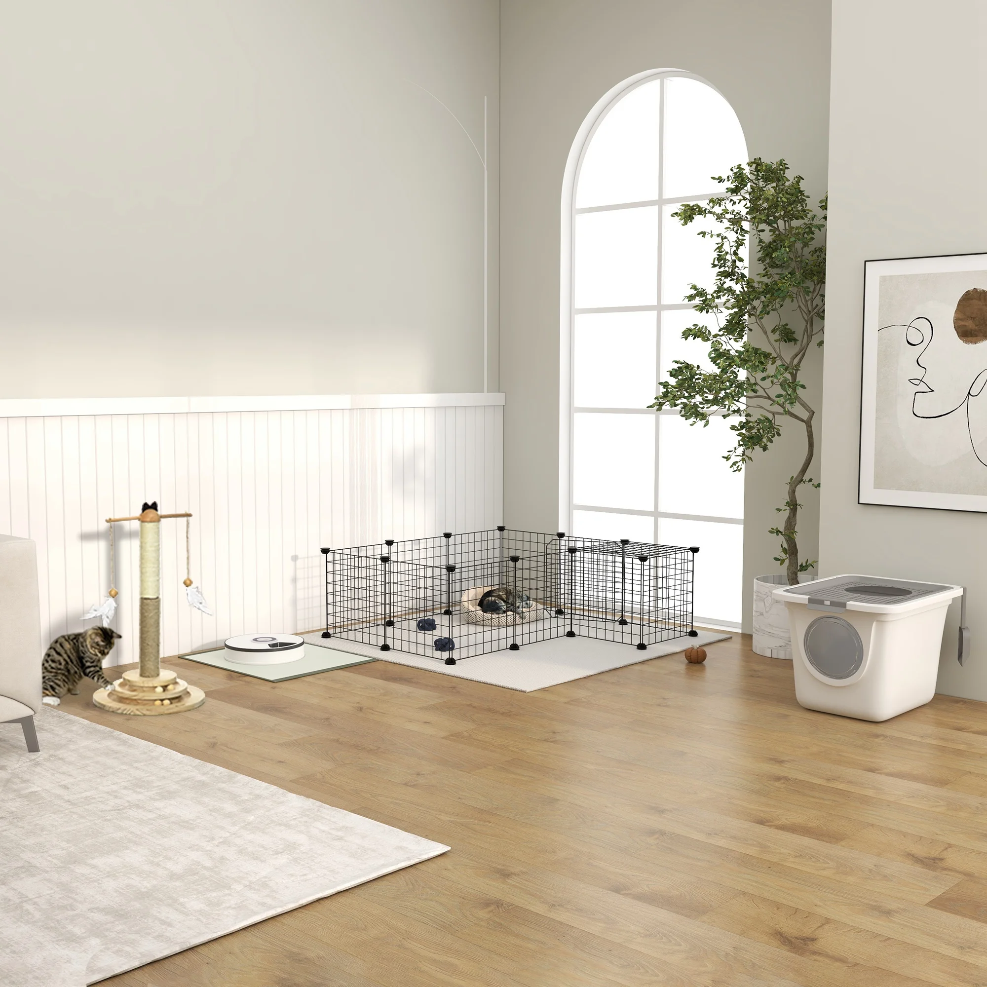 PawHut Cat Litter Tray Pet Litter Box w/ Front Entrance, Top Exit, Scoop - White