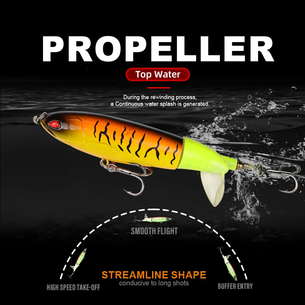 THORFORCE 90MM/100MM Topwater Fishing Lure Artificial Hard Bait Soft Rotating Tail Whopper Popper Pike Bass Fishing Tackle