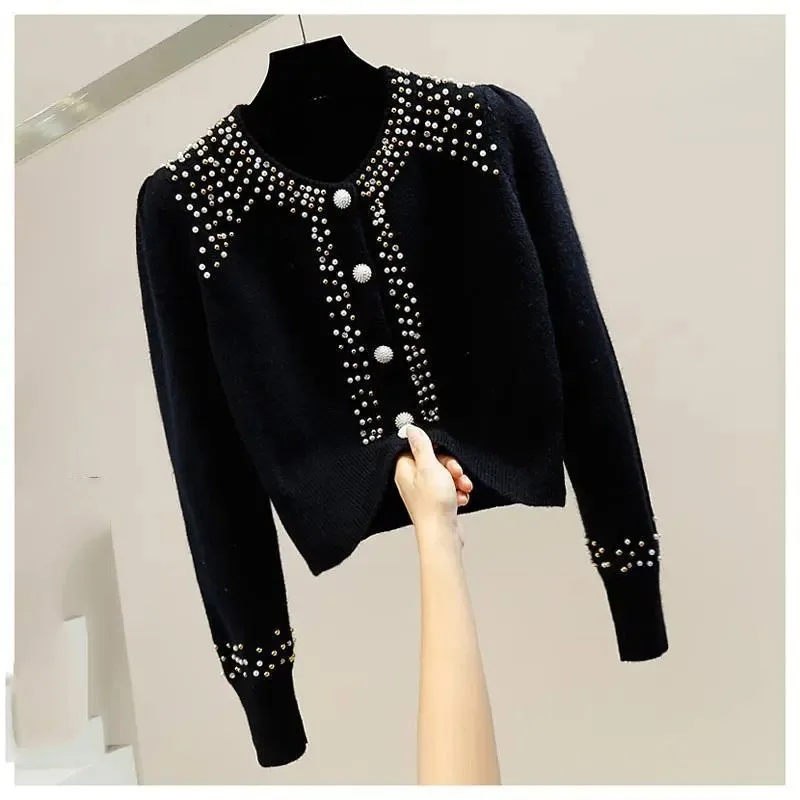Women Long Sleeves Cardigan Sweater Autumn Winter Female Single Breasted Buckle Knitting Tops Ladies Short Round Neck Knitwear