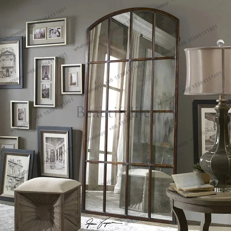 Factory DirectVintage bedroom home decorative mirror arch art dining room false window full body mirror