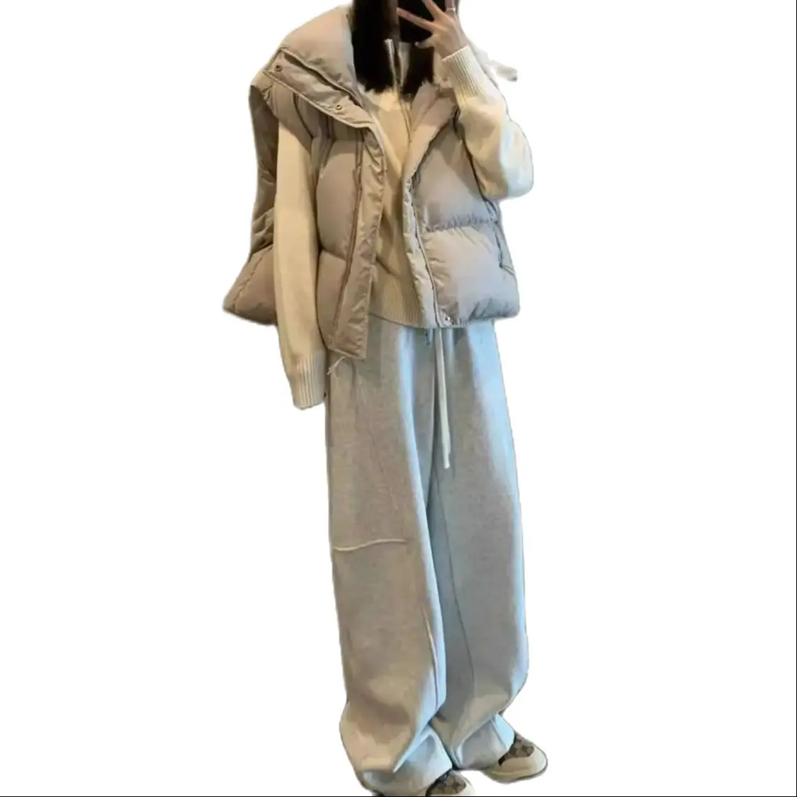 Women'S Autumn Winter Sports Wide-Leg Pants High Waist All-Match Thicken Sweatpants Loose Comfortable Students Work Out Trousers