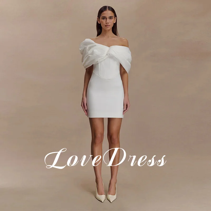 

Simple Mini Satin Ivory Wedding Dress Sexy Strapless Off Shoulder Short Dress Backless with Zipper 2025 Sleeveless Customized