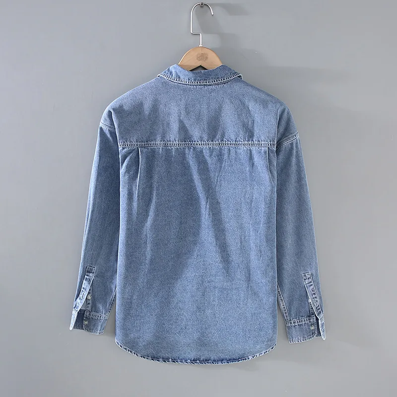 Japan Vintage 100% Baumwolle gewaschene Jeans hemden für Männer Taschen hellblau Langarm Arbeits kleidung Herbst Herbst Jugend männliche Tops Mäntel