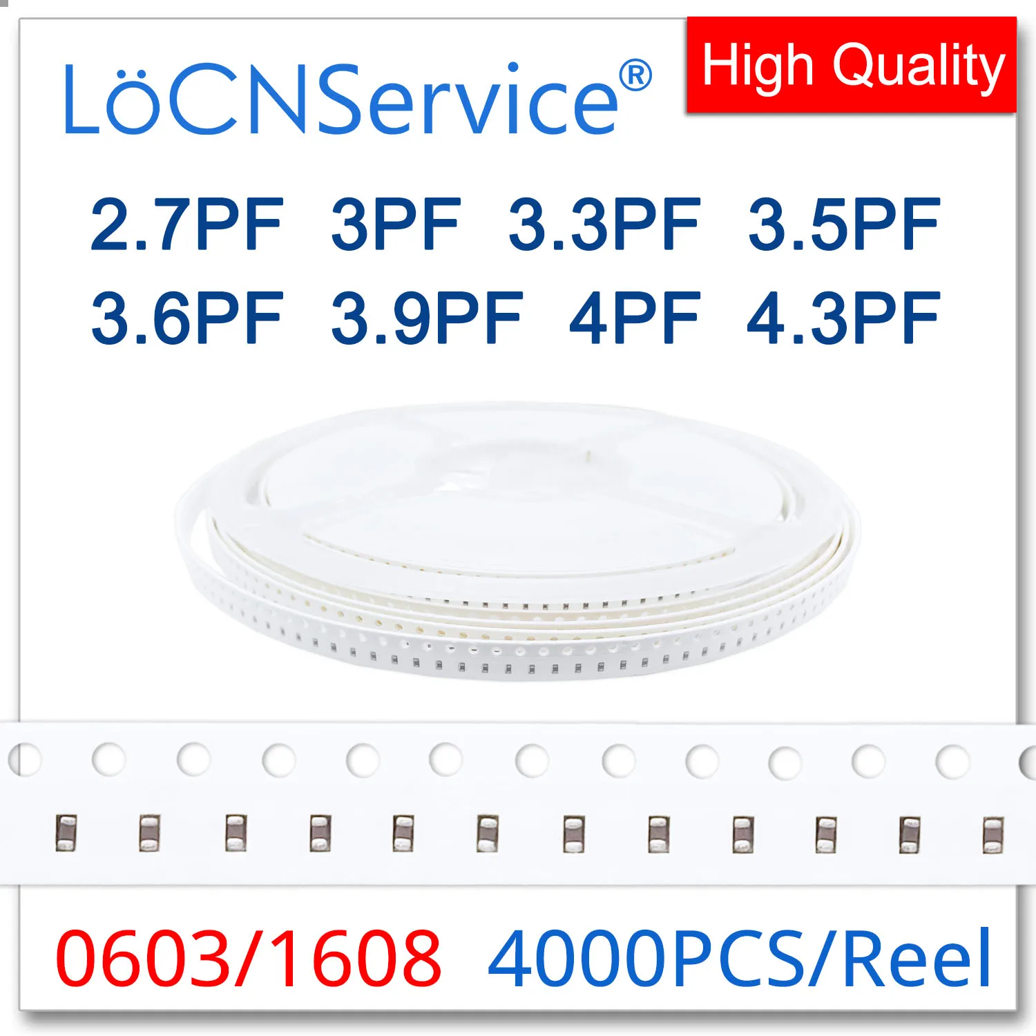 ตัวเก็บประจุSMD 4000PCS 0603 1608 COG/NPO RoHS 50V 0.25% 0.5% 2.7PF 3PF 3.3PF 3.5PF 3.6PF 3.9PF 4PF 4.3PFคุณภาพสูง