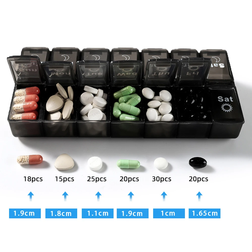 Large Pill Organizer AM PM Pill Box Case for Instant Guidance, Day Night Pill Holder for Vitamins, Supplements and Medications