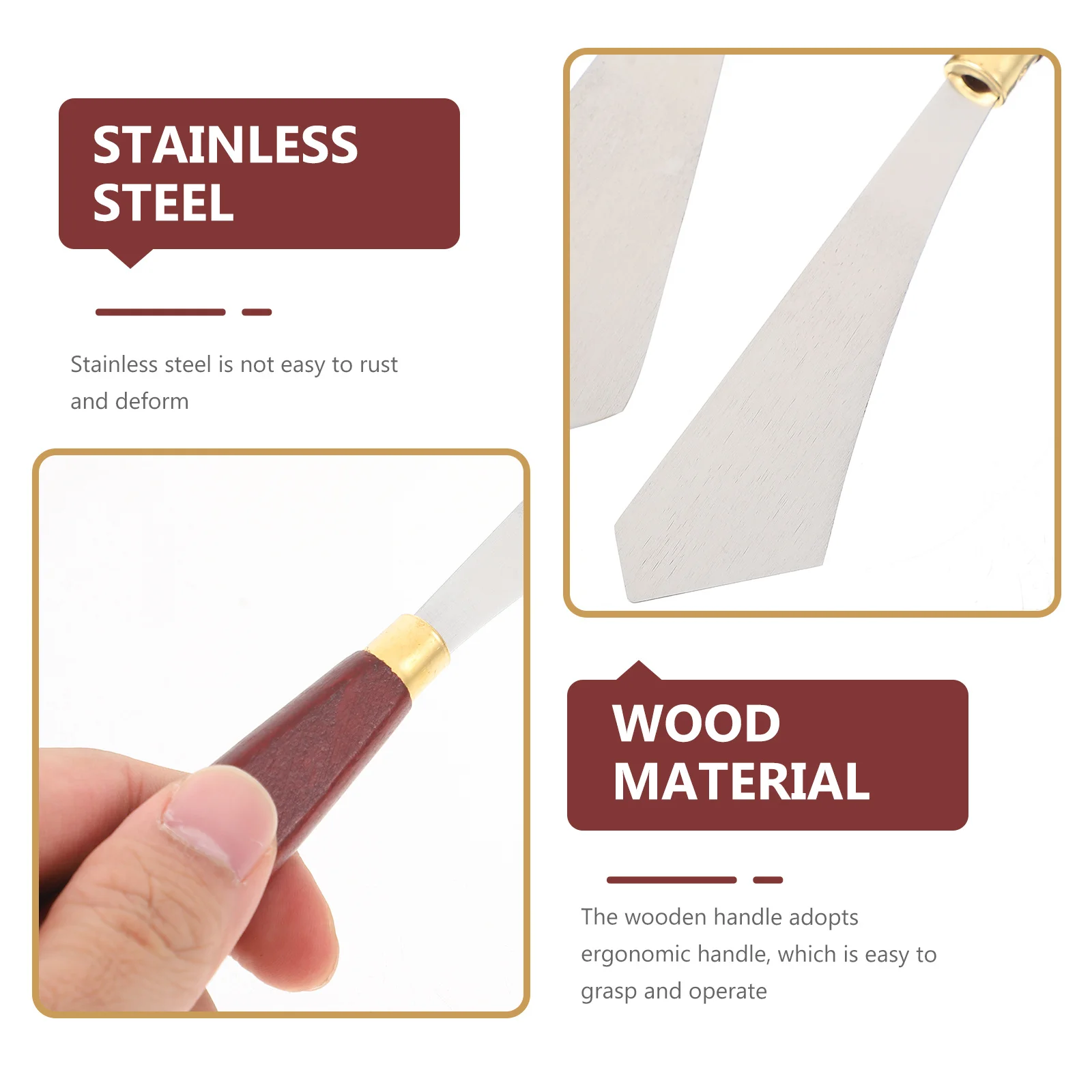 

4pcs Oil Supplies Stainless Steel Painting Scrapers Ergonomic Wooden Handle For Pigment Mixing Lightweight Art Tools Canvas