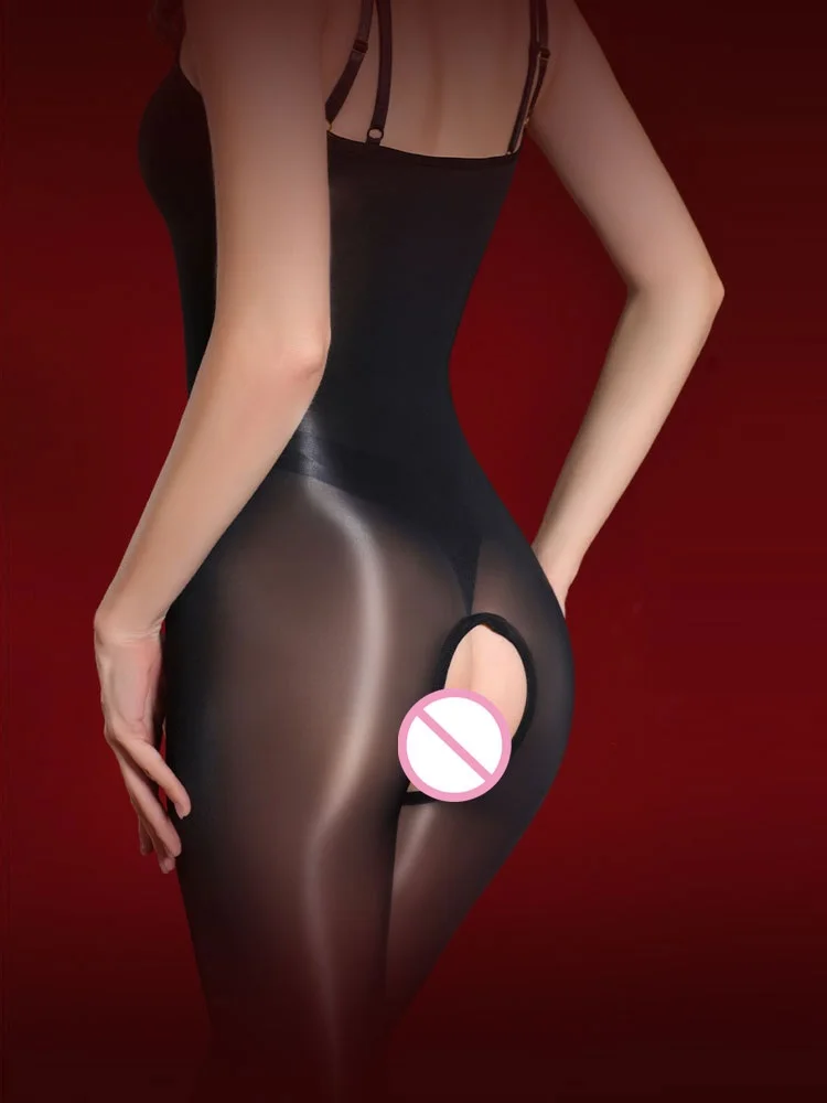 

Black Sexy Seamless Chest Jumpsuit 6D 912Pin Oil Shiny Bodysuit Erotic Open Crotch Hot Pole Dance Clubwear Womens Leotard
