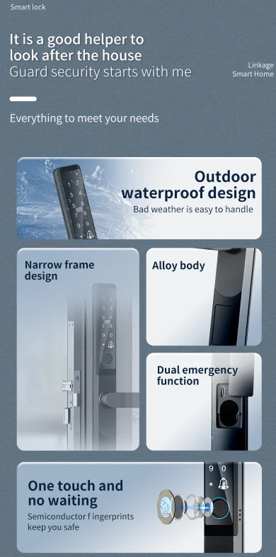 Fechadura de porta de alumínio inteligente fina à prova d'água IP66 2085 2585 3092 Mortise TUYA Ttlock Impressão digital reversível para porta Grill UPVC