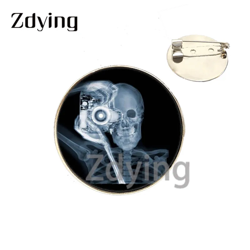 Zdying X-rays Brooch Ultrasound Images Of Doctors Nurses Badge Silver Color Pins For Bag Clothes Glass Cabochon Jewelry MV017