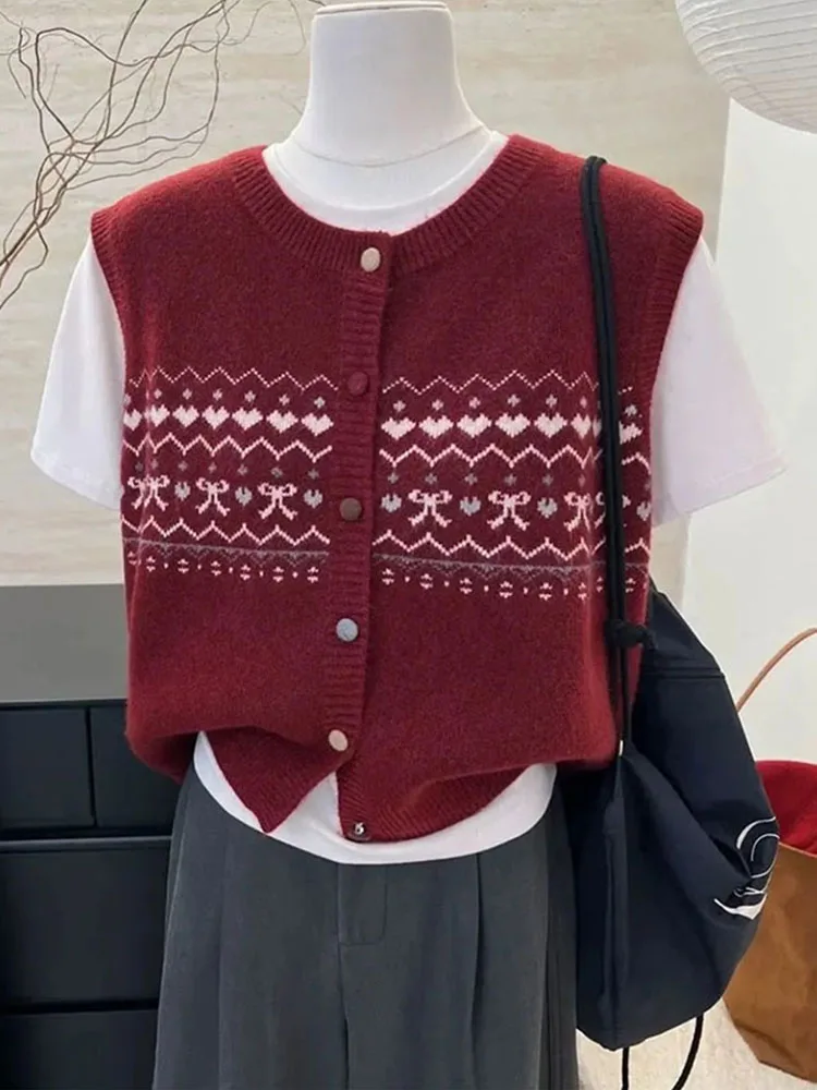 

Вязаный жилет с цветочным принтом в стиле ретро, женская весенне-осенняя новая верхняя одежда, жилет с подкладкой на плечах, топ на пуговицах из полиэфирного волокна