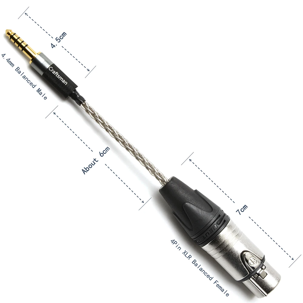 GUCraftsman 4.4mm Male to 4Pin XLR Female Portable Headphone Adapter Cable 6N Single Crystal Silver Headphone Jack Convert Cable
