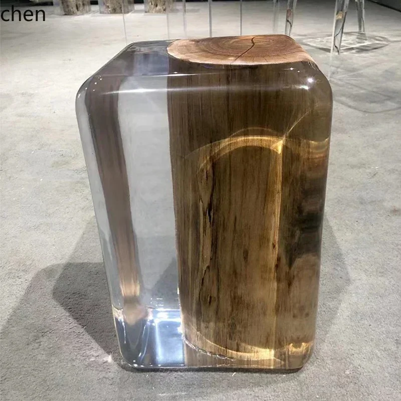 DSA Creative Acrylic Epoxy Resin Transparent Stool Chair Art Sculpture