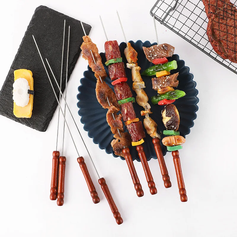 

Skewers for Barbecue Reusable Grill Stainless Steel Shish Kebab BBQ Camping Flat Forks Gadgets Kitchen Accessories Tools