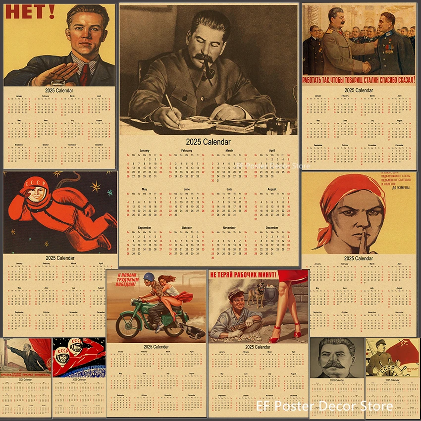 Kalender 2025, Promi Stalin Marx Lenin Poster, UdSSR, CCCP, Heimdekoration, Gemälde, Vintage-Kraftpapier, Drucke, Kunstwandbild