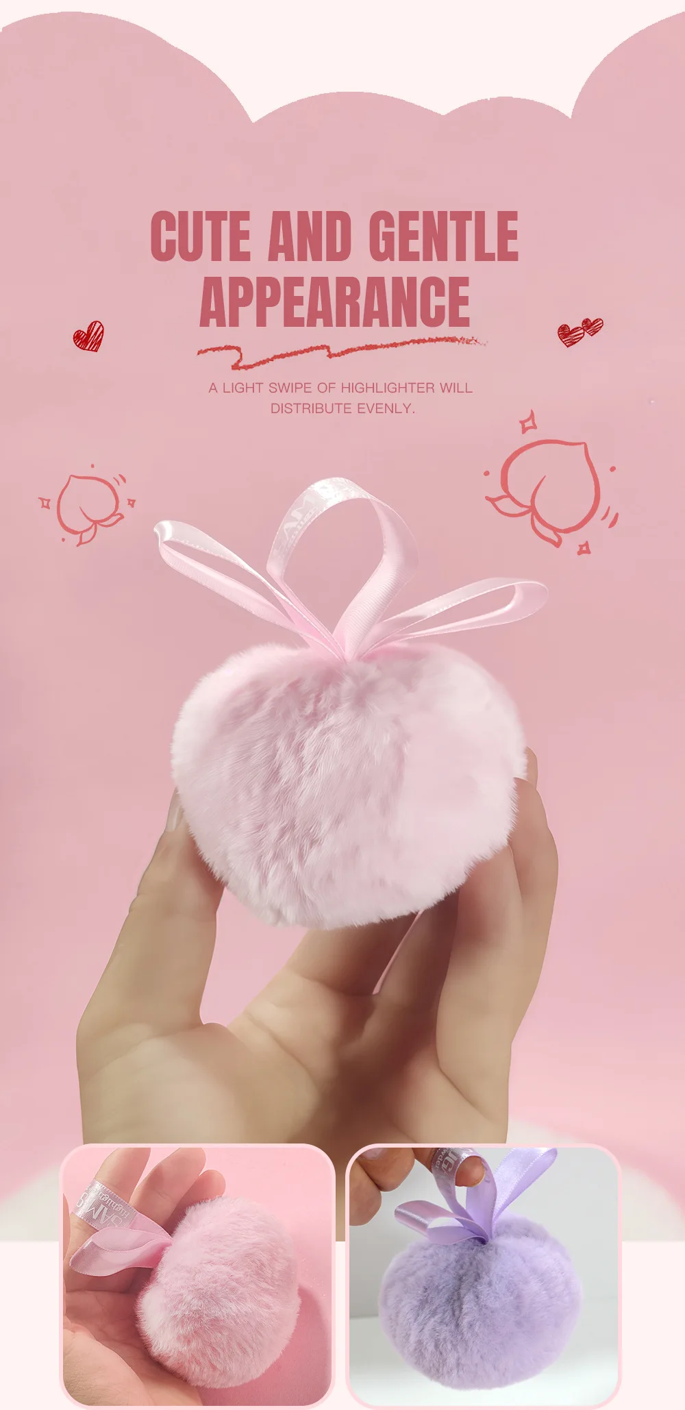 Pink Peach Shining Powder High Glitter Makeup For Face Body Collarbone Highlighting With Soft Puff Multi Use Cosmetic