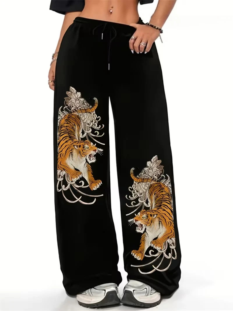 Streetwear Gothic Tijger Draak Dames Heren Wijde Broek Casual Punk Oversized Losse Rechte Sport Trendy Broek Joggers